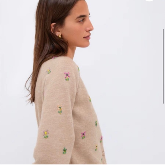 NOT FOR SALE Tuckernuck Multi Floral Embellishment Elsie Cardigan in Tan - Picture 3 of 11